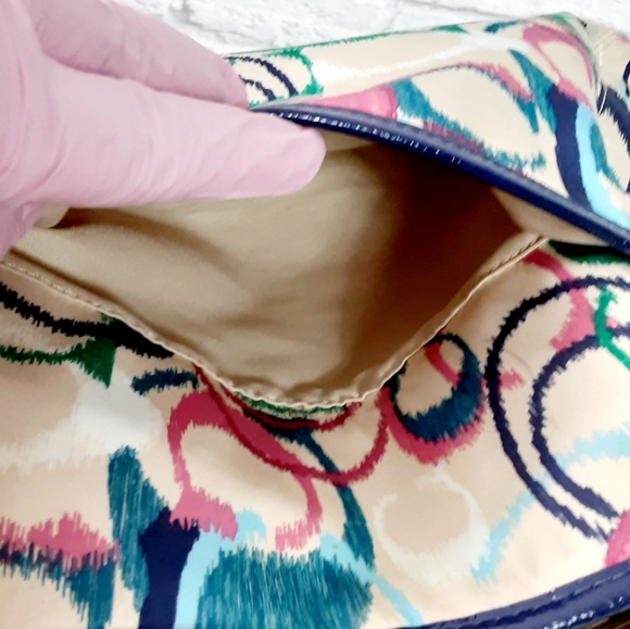 Coach multi color print logo canvas and leather satchel bag - Picture 9 of 16